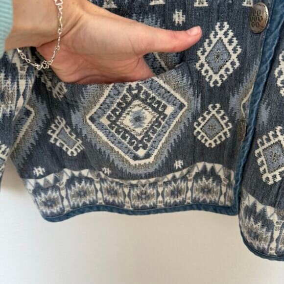 Tan Trums Vintage Southwestern Print Jacket Plus Size 22/24 Blue Concho Buttons - Picture 4 of 7